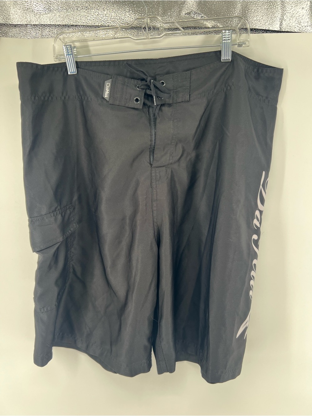 Da Hui Men's Black Lace-Up Swim Boardshorts with Side Pocket, 38